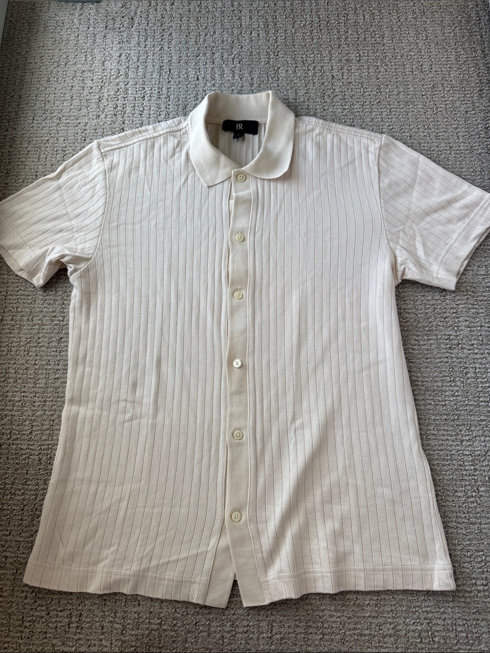 Banana Republic Cream Ribbed Short-Sleeve Button-Down Polo Shirt